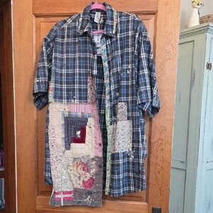 Magnolia Pearl Patchwork Blue Plaid Shirt